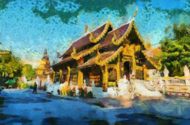 Kuzey Tayland tarzında antik tapınaklar, sanat ve mimari çizimler empresyonist bir resim tarzı yaratır..