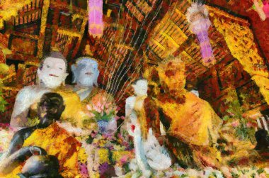 Kuzey Tayland tarzında antik tapınaklar, sanat ve mimari çizimler empresyonist bir resim tarzı yaratır..