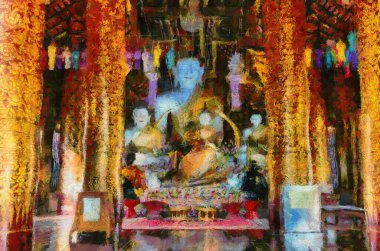 Kuzey Tayland tarzında antik tapınaklar, sanat ve mimari çizimler empresyonist bir resim tarzı yaratır..