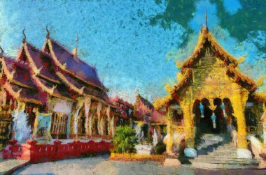 Kuzey Tayland tarzında antik tapınaklar, sanat ve mimari çizimler empresyonist bir resim tarzı yaratır..