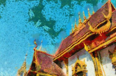 Kuzey Tayland tarzında antik tapınaklar, sanat ve mimari çizimler empresyonist bir resim tarzı yaratır..