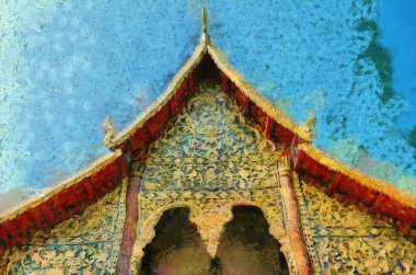 Kuzey Tayland tarzında antik tapınaklar, sanat ve mimari çizimler empresyonist bir resim tarzı yaratır..