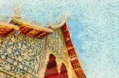 Kuzey Tayland tarzında antik tapınaklar, sanat ve mimari çizimler empresyonist bir resim tarzı yaratır..