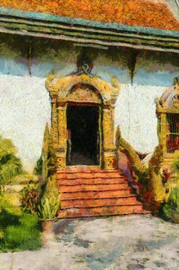 Kuzey Tayland tarzında antik tapınaklar, sanat ve mimari çizimler empresyonist bir resim tarzı yaratır..