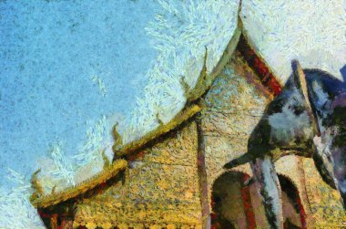 Kuzey Tayland tarzında antik tapınaklar, sanat ve mimari çizimler empresyonist bir resim tarzı yaratır..