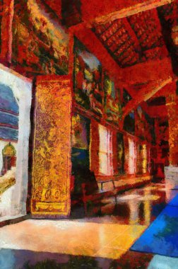 Kuzey Tayland tarzında antik tapınaklar, sanat ve mimari çizimler empresyonist bir resim tarzı yaratır..