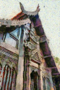 Kuzey Tayland tarzında antik tapınaklar, sanat ve mimari çizimler empresyonist bir resim tarzı yaratır..