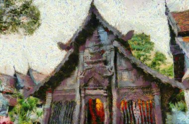 Kuzey Tayland tarzında antik tapınaklar, sanat ve mimari çizimler empresyonist bir resim tarzı yaratır..