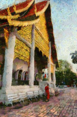 Kuzey Tayland tarzında antik tapınaklar, sanat ve mimari çizimler empresyonist bir resim tarzı yaratır..