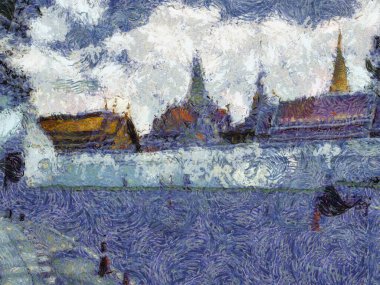 Antik Tayland tapınağı resimleri empresyonist bir stil yaratıyor..