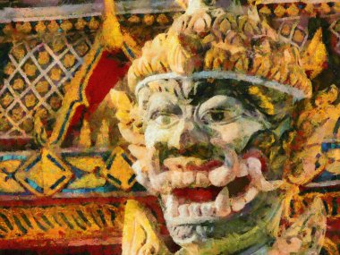 Antik Tayland tapınağı resimleri empresyonist bir stil yaratıyor..