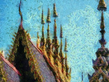 Kuzey Tayland tarzında antik tapınaklar, sanat ve mimari çizimler empresyonist bir resim tarzı yaratır..