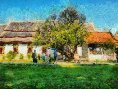 Kuzey Tayland tarzında antik tapınaklar, sanat ve mimari çizimler empresyonist bir resim tarzı yaratır..