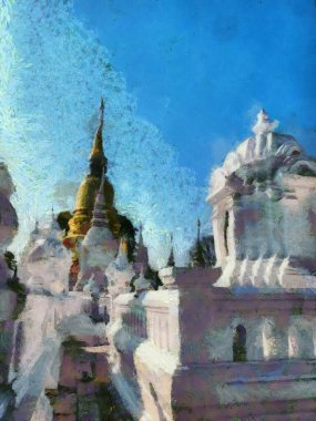 Wat Suan Dok Tapınağı Chiang Mai Tayland Çizimleri Empresyonist bir resim stili yaratıyor.