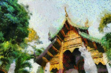 Kuzey Tayland tarzında antik tapınaklar, sanat ve mimari çizimler empresyonist bir resim tarzı yaratır..