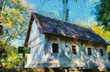 Antik pagoda çizimleri empresyonist bir resim stili yaratıyor.