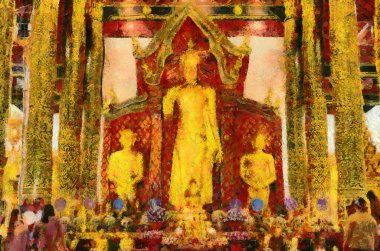 Ayakta duran Buddha Chiang Mai sanat stili Illustrations, empresyonist bir resim stili yaratır..