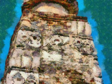 Wat Chet Yot tapınağı, antik pagoda sıva tasarımlarıyla dekore edilmiş. Bir Bodh Gaya pagoda Hindistan İllüstrasyonları Empresyonist bir resim stili yaratıyor.