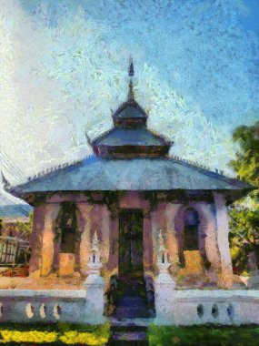 Kuzey Tayland tarzında antik tapınaklar, sanat ve mimari çizimler empresyonist bir resim tarzı yaratır..