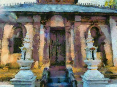 Kuzey Tayland tarzında antik tapınaklar, sanat ve mimari çizimler empresyonist bir resim tarzı yaratır..