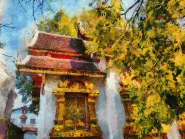 Kuzey Tayland tarzında antik tapınaklar, sanat ve mimari çizimler empresyonist bir resim tarzı yaratır..