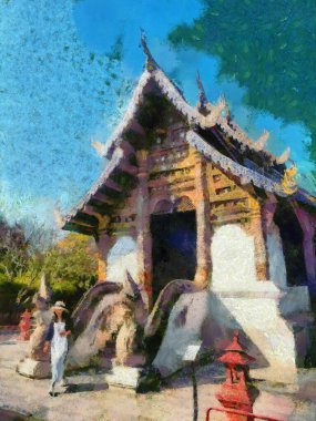 Kuzey Tayland tarzında antik tapınaklar sanat ve mimari. İllüstrasyonlar empresyonist bir resim tarzı yaratıyor..
