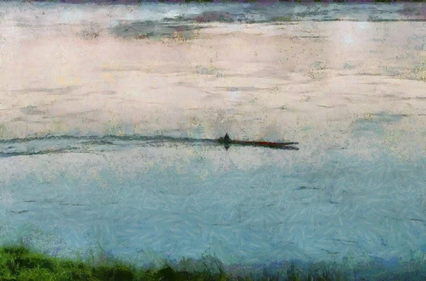Krajobraz Rzeki Mekong Ilustracje Tworzy Impresjonistyczny Styl Malarstwa — Zdjęcie stockowe