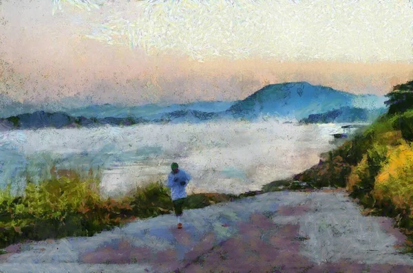 Mekong Nehri Illustrations 'ın manzarası empresyonist bir resim stili yaratıyor..