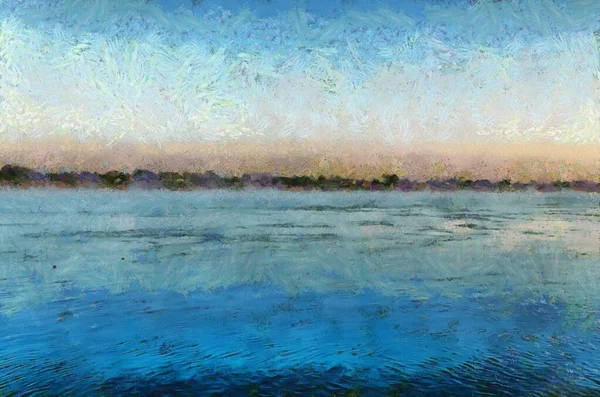 Landscape Mekong River Illustrations Creates Impressionist Style Painting — Stock Photo, Image