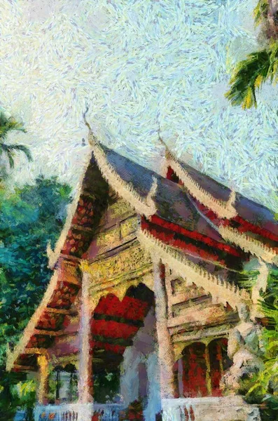 Starověké Chrámy Umění Architektura Severním Thajském Stylu Ilustrace Vytváří Impresionistický — Stock fotografie