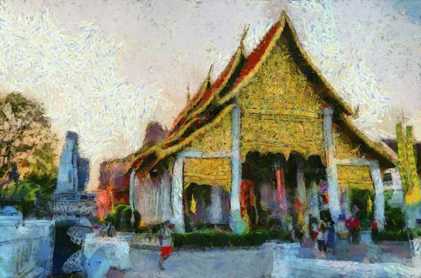 Oude Tempels Kunst Architectuur Noordelijke Thaise Stijl Illustraties Creëert Een — Stockfoto