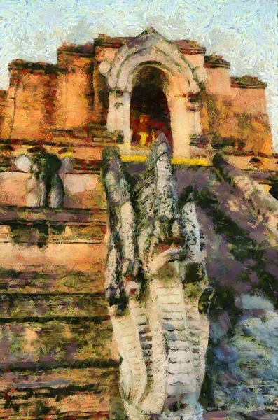 Ancient Pagoda Illustrations Creates Impressionist Style Painting — Stock Photo, Image