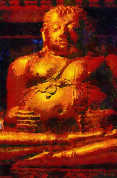 Sangkhachai Buddha Nın Buda Heykeli Gölgelerdeki Büyük Şişman Şekilli Altın — Stok fotoğraf