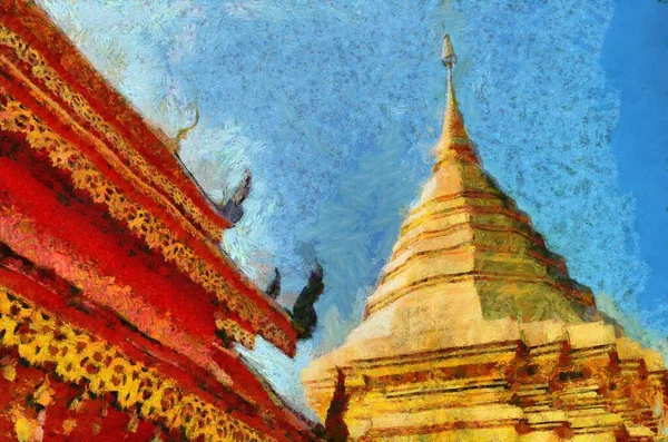 Wat Phra Doi Suthep Temple Chiang Mai Thajsko Ilustrace Vytváří — Stock fotografie