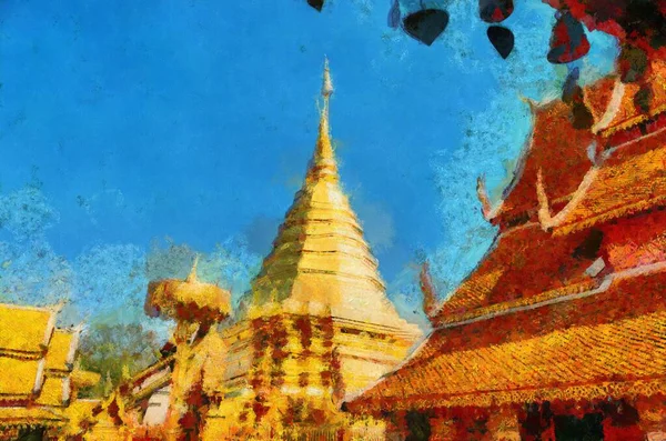 Wat Phra Doi Suthep Temple Chiang Mai Thailand Illustrations Crea —  Fotos de Stock