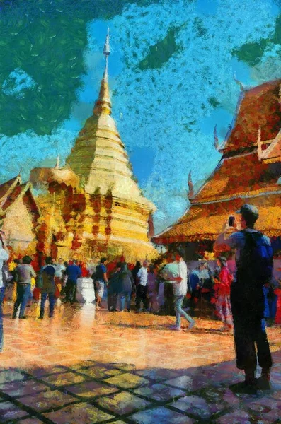 Wat Phra Doi Suthep Temple Chiang Mai Thailand Illustrations Crea — Foto de Stock