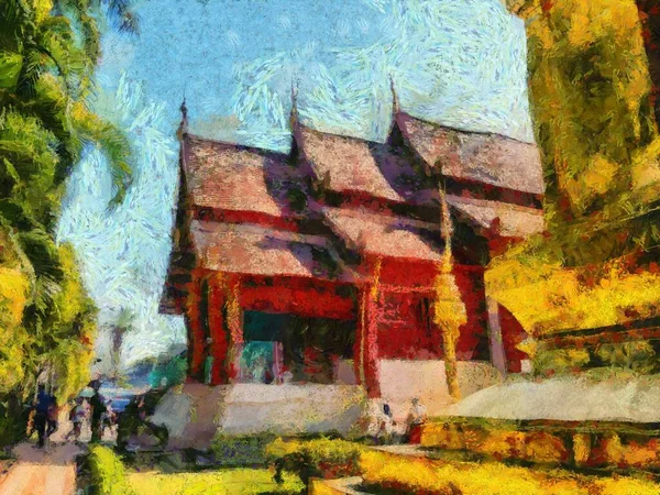 Wat Phra Singh Temple Chiang Mai Thailand Illustraties Creëert Een — Stockfoto