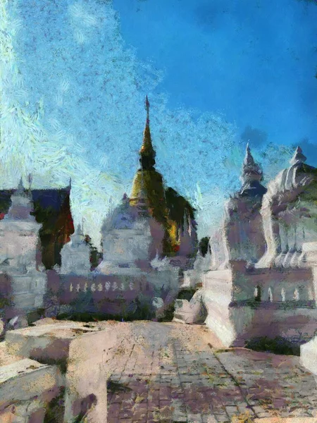 Temple Wat Suan Dok Chiang Mai Thaïlande Illustrations Crée Style — Photo