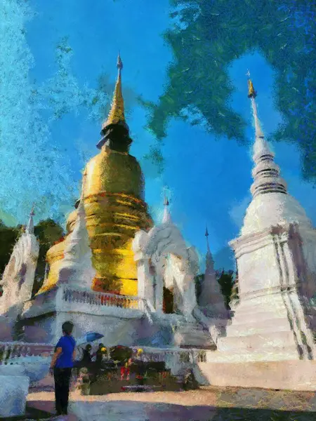 Wat Suan Dok Temple Chiang Mai Thailand Illustrations Fimsionist Style — 스톡 사진