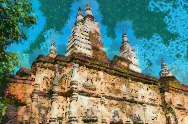 Świątynia Wat Chet Yot Starożytna Pagoda Ozdobiona Stiukowymi Wzorami Czy — Zdjęcie stockowe