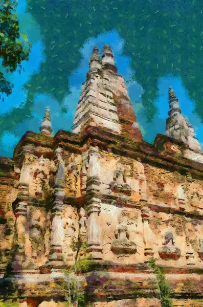 Templo Wat Chet Yot Antigua Pagoda Decorada Con Diseños Estuco — Foto de Stock