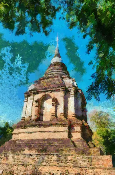 Древняя Пагода Иллюстраций Создает Импрессионистский Стиль Живописи — стоковое фото