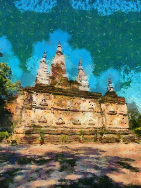 Tempel Wat Chet Yot Antike Pagode Mit Stuckdekor Ist Eine — Stockfoto