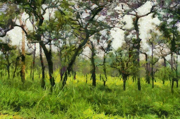 Paesaggio Del Lungofiume Nella Città Illustrazioni Crea Uno Stile Impressionista — Foto Stock