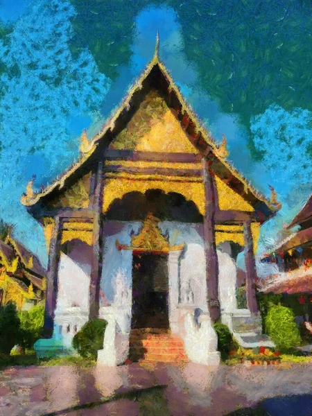 Ancient Temples Art Architecture Northern Thai Style Illustrations Creates Impressionist — Stock Photo, Image