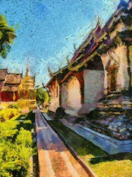 Wat Phra Singh Temple Chiang Mai Thailand Illustrations Creates Impressionist — Stock Photo, Image