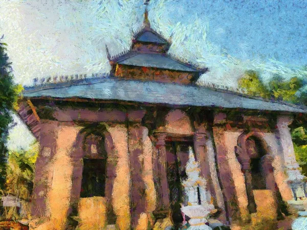 Kuzey Tayland tarzında antik tapınaklar, sanat ve mimari çizimler empresyonist bir resim tarzı yaratır..
