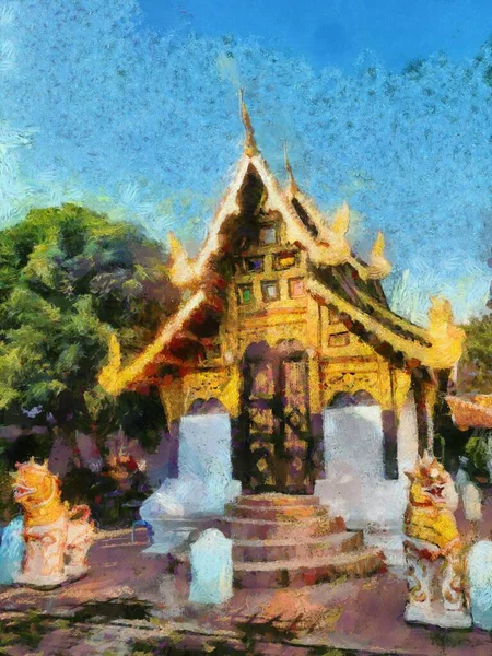 Kuzey Tayland Tarzında Antik Tapınaklar Sanat Mimari Çizimler Empresyonist Bir — Stok fotoğraf
