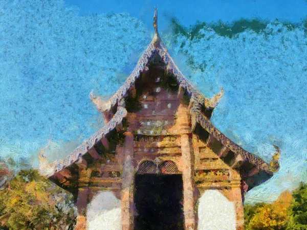 Ancient Temples Art Architecture Northern Thai Style Illustrations Creates Impressionist — Stock Photo, Image