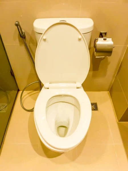 Tuvaletin Sifonunu Çek Banyoda Fıskiyeli Beyaz Renk — Stok fotoğraf